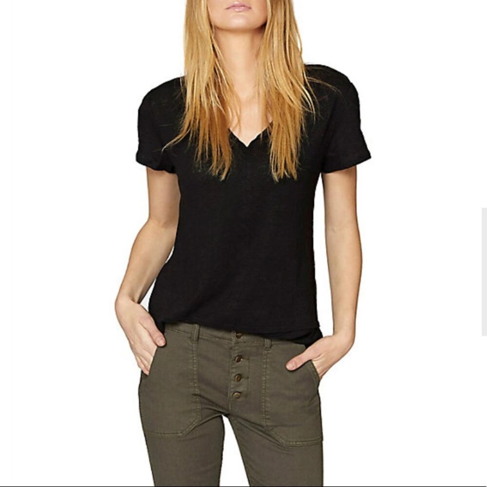 SANCTUARY Women's Uptown Tee Black Short Sleeve Chiffon